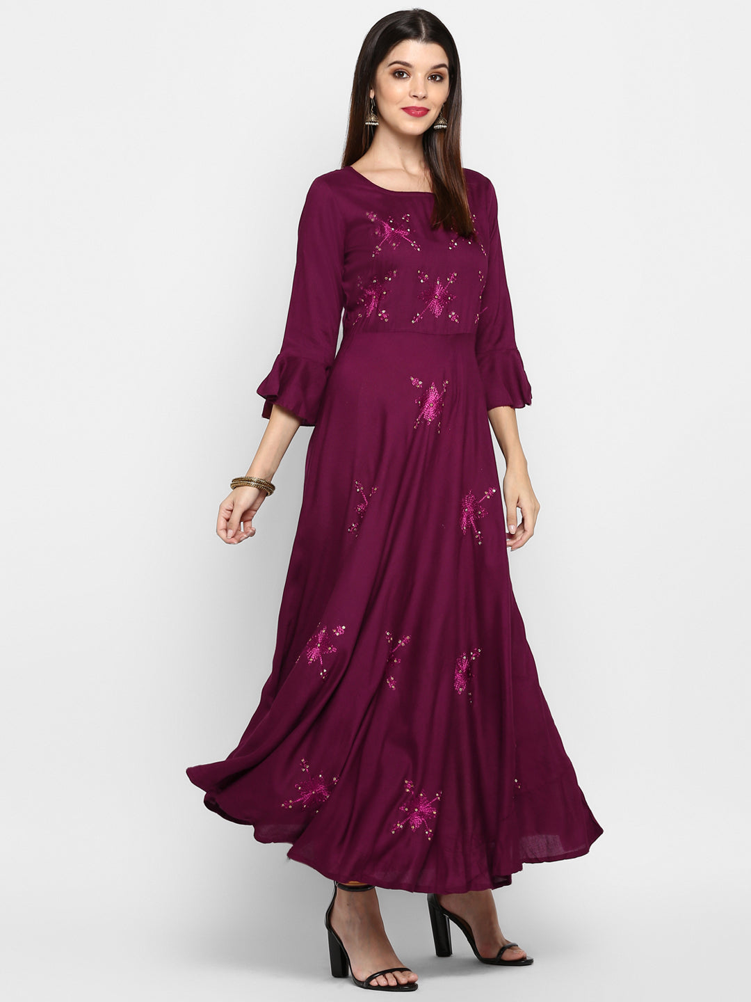 Women's Purple Rayon Kurta By Vbu