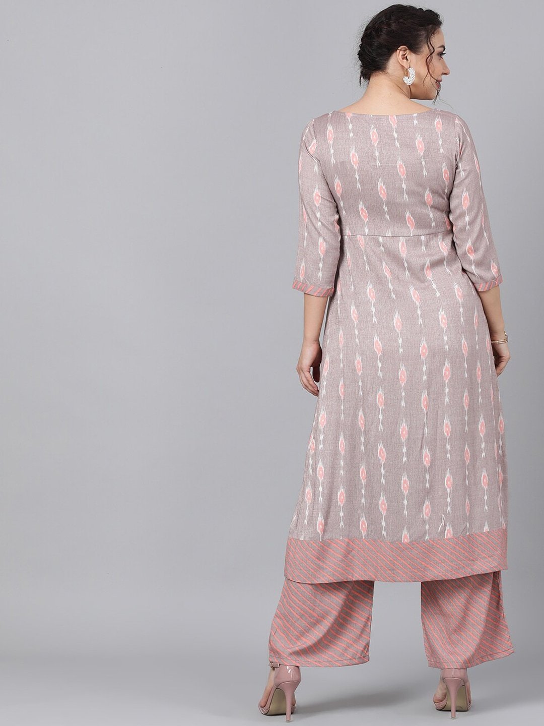 Women's  Beige & Peach-Coloured Printed Kurta with Palazzos