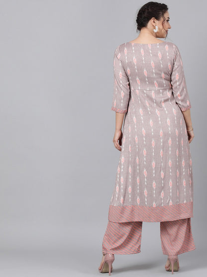 Women's  Beige & Peach-Coloured Printed Kurta with Palazzos