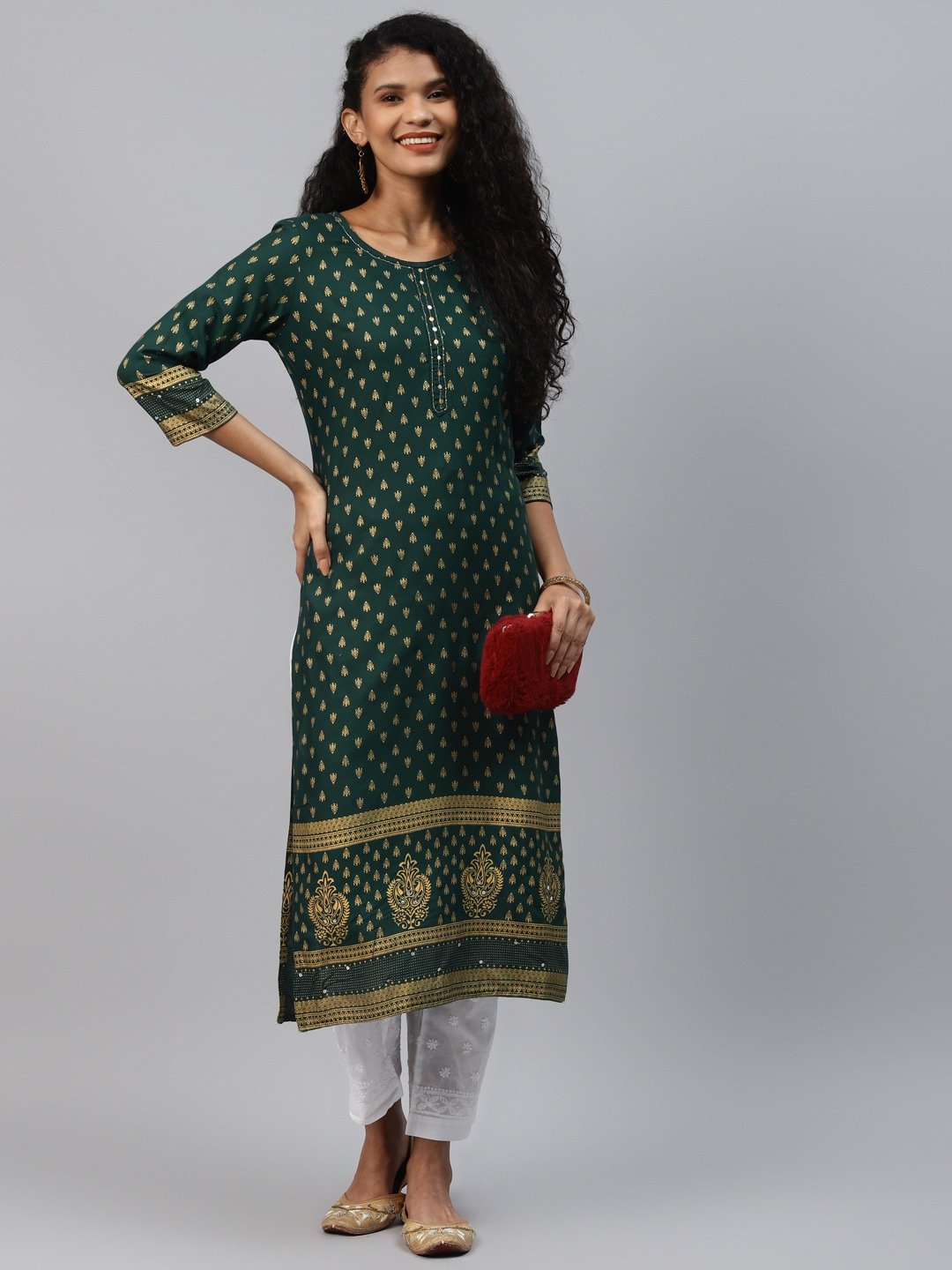 Women's Teal Green Printed Kurta
