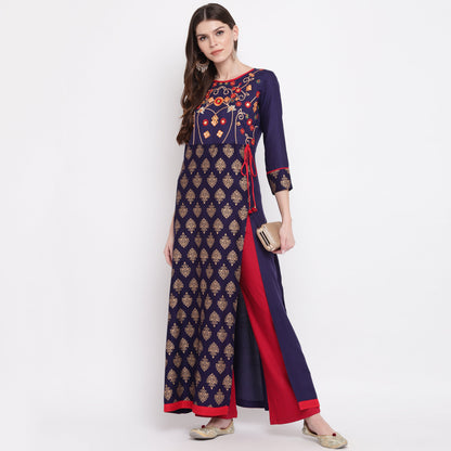 Women's Blue Color Rayon A-Line Kurta Only