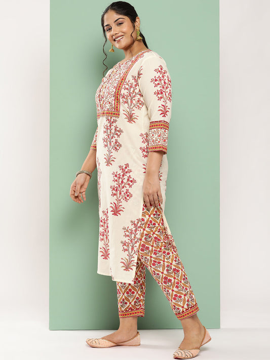 Women's Off White Printed Kurta With Trousers & With Dupatta