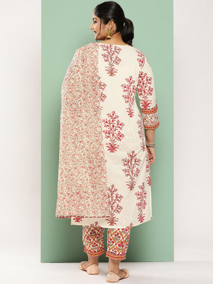 Women's Off White Printed Kurta With Trousers & With Dupatta