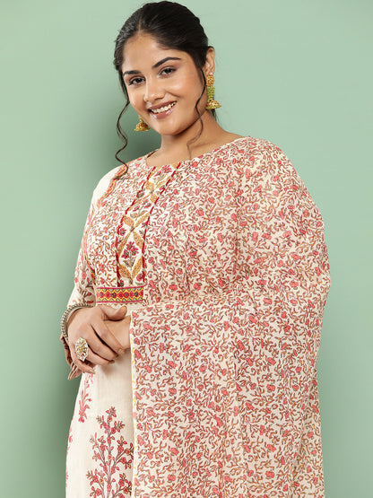 Women's Off White Printed Kurta With Trousers & With Dupatta