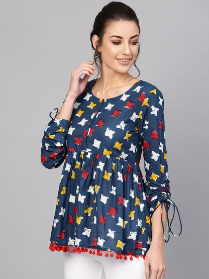 Women's  Navy & Red Printed Tunic