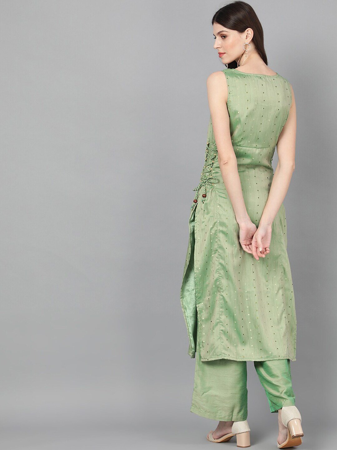 Women's  Green Dobby Woven Design Straight Kurta