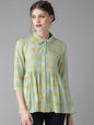 Women's  Green & Mustard Yellow Floral Printed Tunic