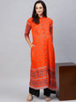 Women's  Orange & Teal Blue Printed A-Line Nursing Kurta