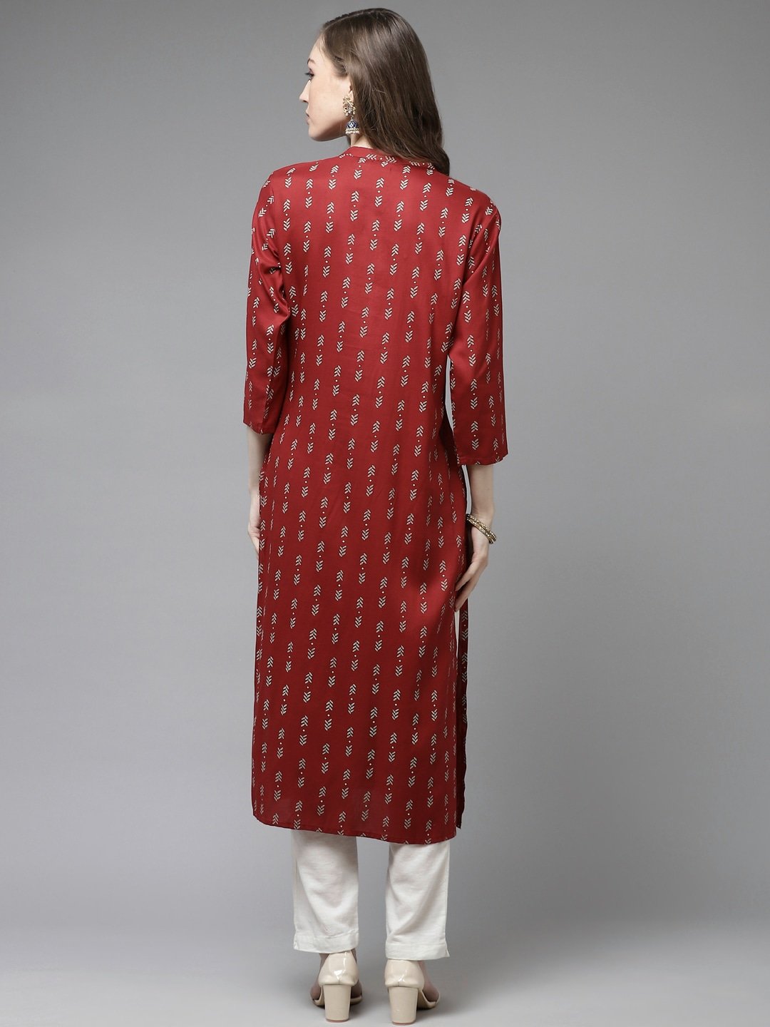 Women's Maroon Printed Kurta