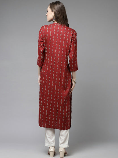 Women's Maroon Printed Kurta