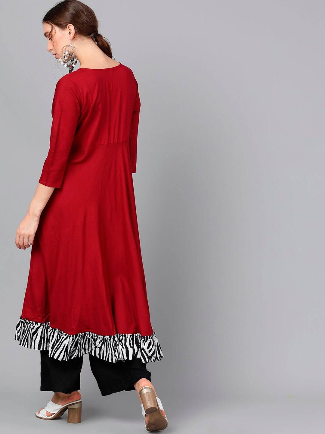 Women's  Maroon Black Solid Anarkali Kurta