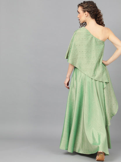 Women's Green Ready to Wear Lehenga with Cape Blous