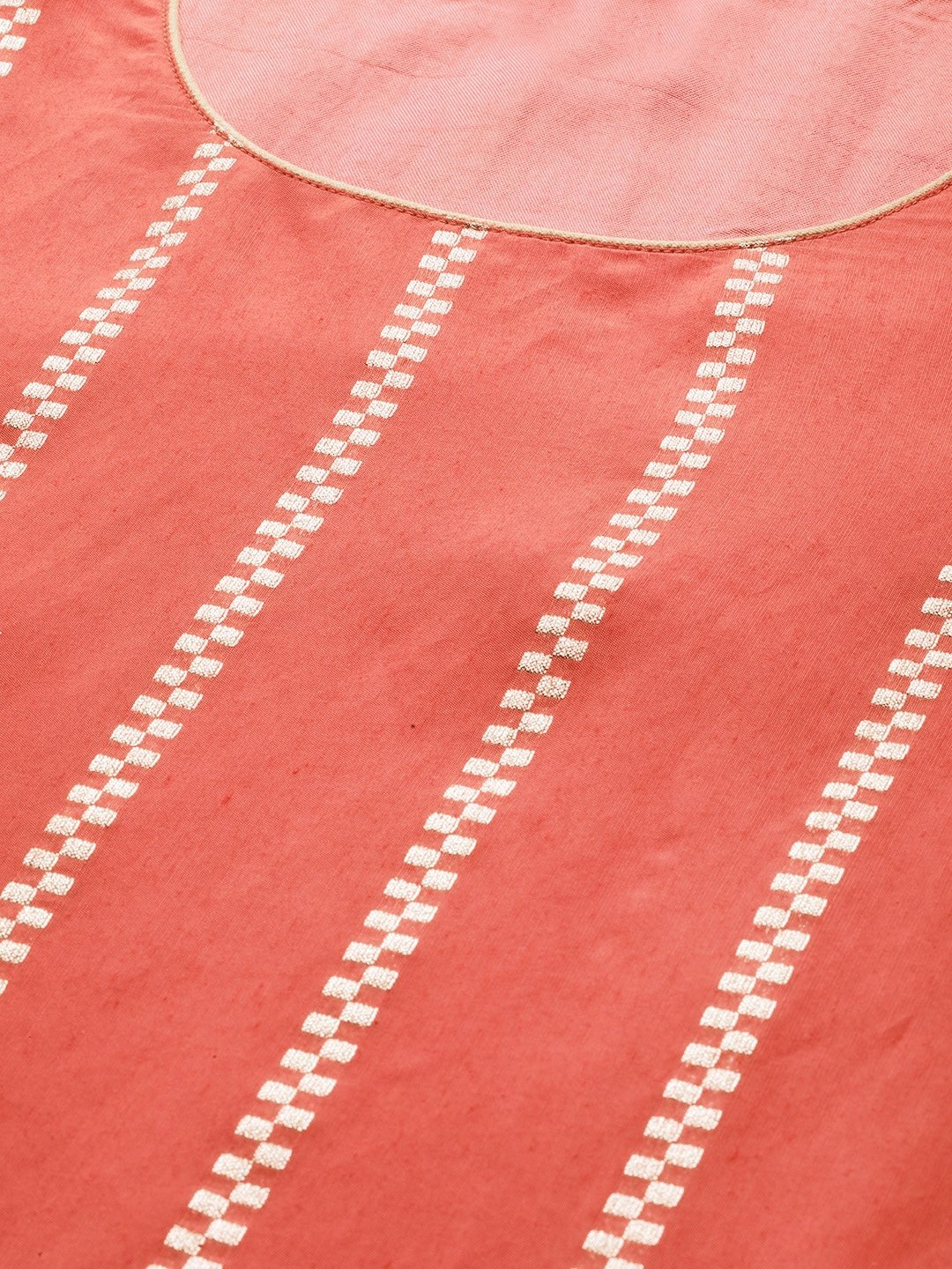 Women's  Coral Orange & Golden Striped Kurta with Sharara & Dupatta
