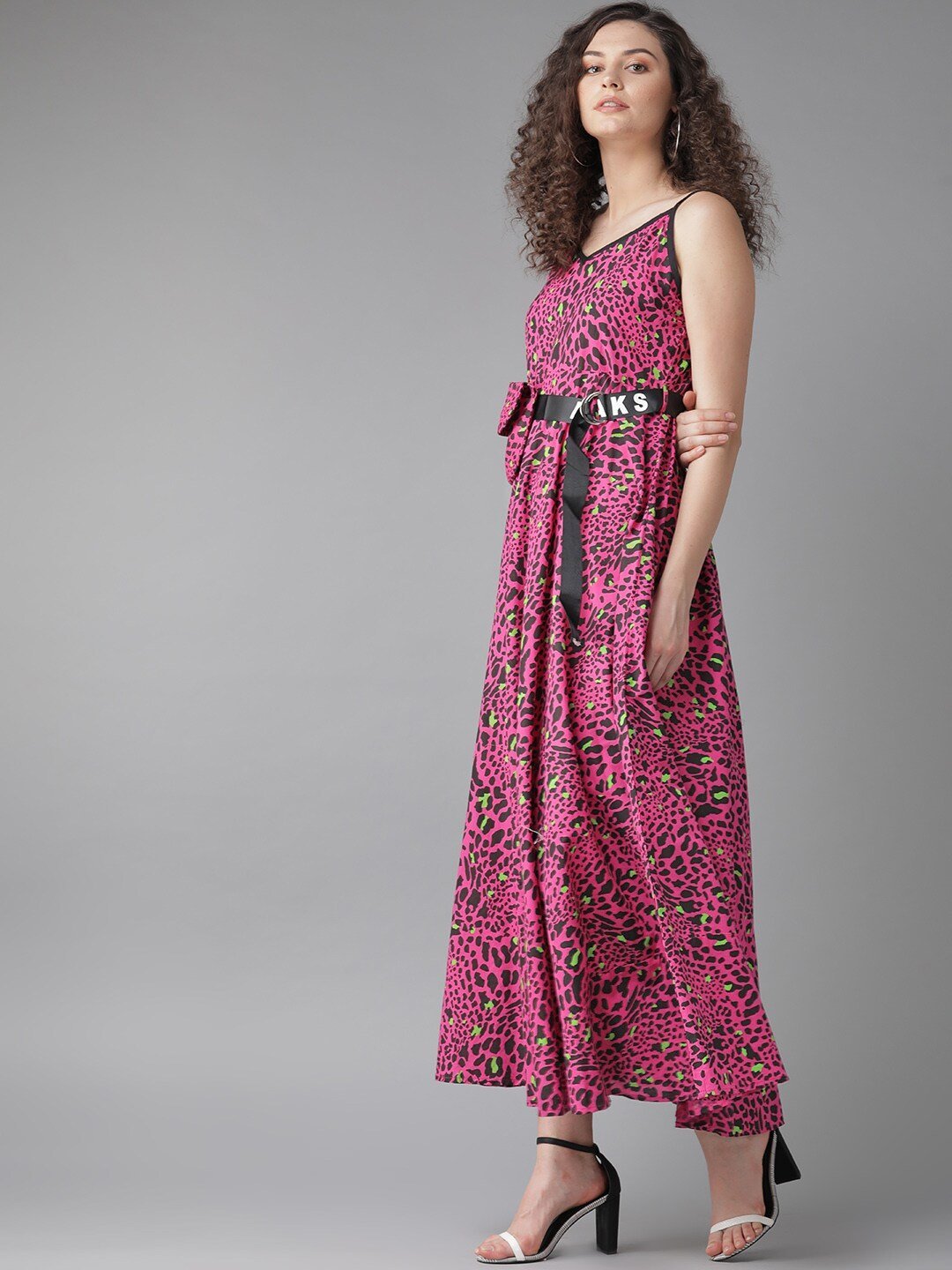 Women's  Pink & Black Animal Printed Maxi Dress