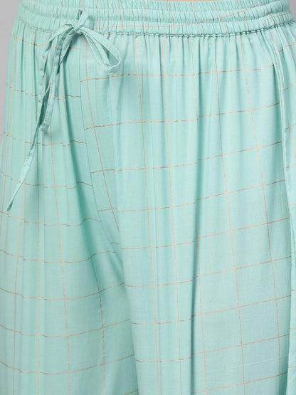 Women's  Cream-Coloured & Sea Green Printed Kurta with Palazzos