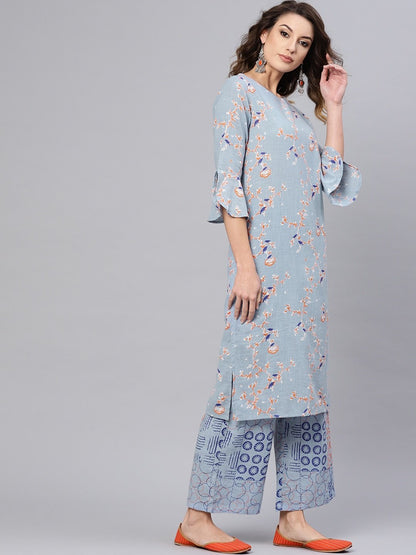 Women's  Blue Printed Kurta with Palazzos