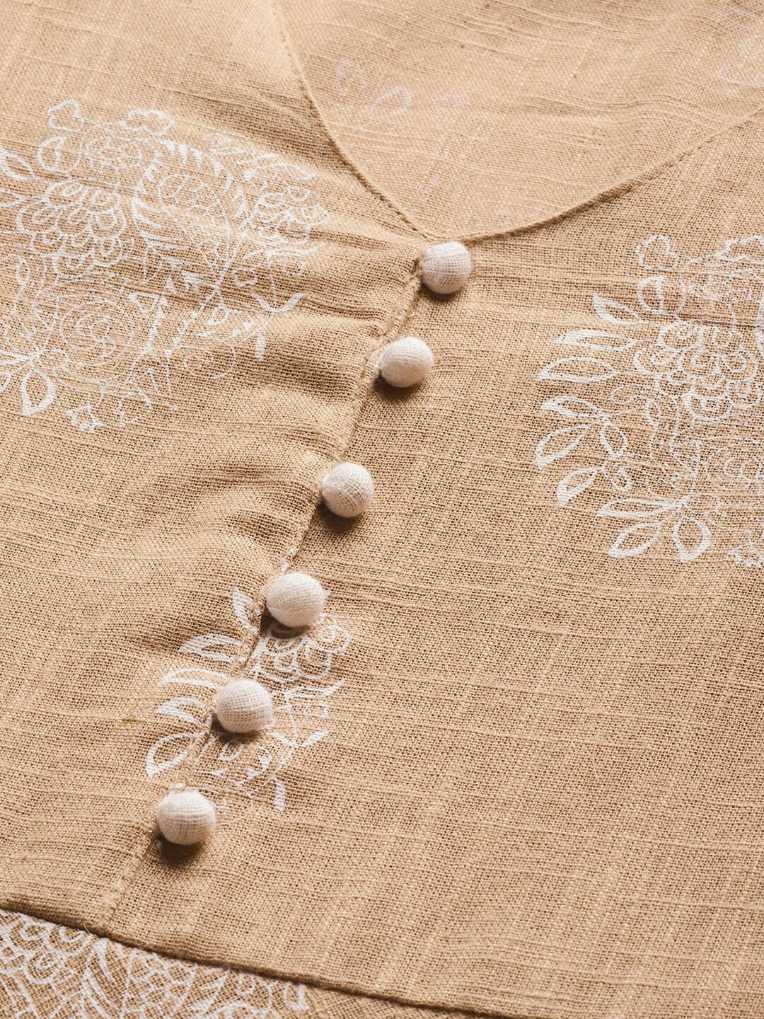 Women's  Beige & White Khari Print Maxi Dress