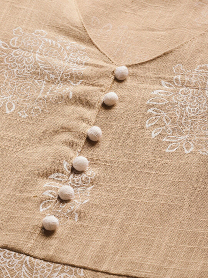 Women's  Beige & White Khari Print Maxi Dress
