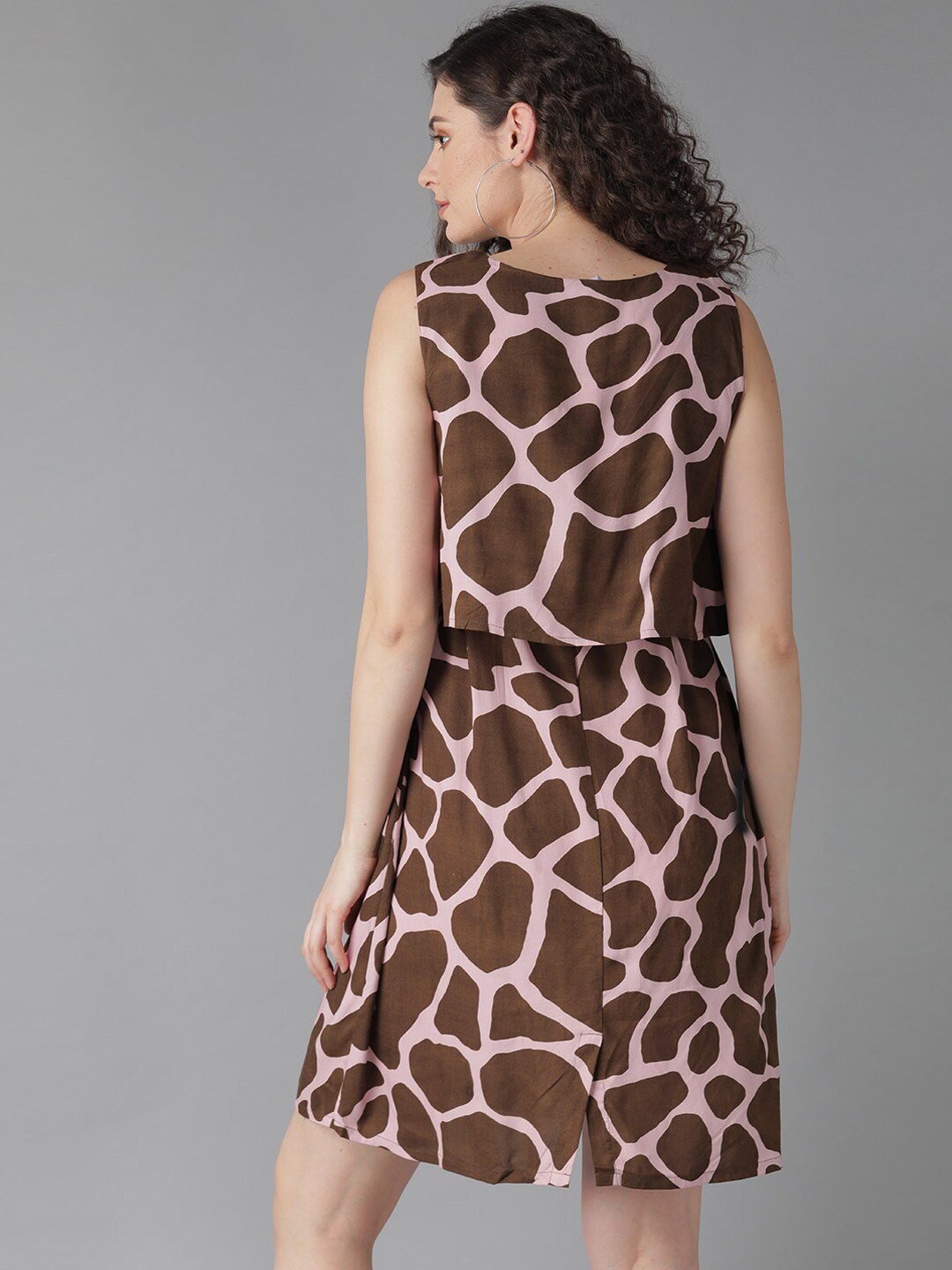 Women's  Pink & Brown Printed A-Line Dress