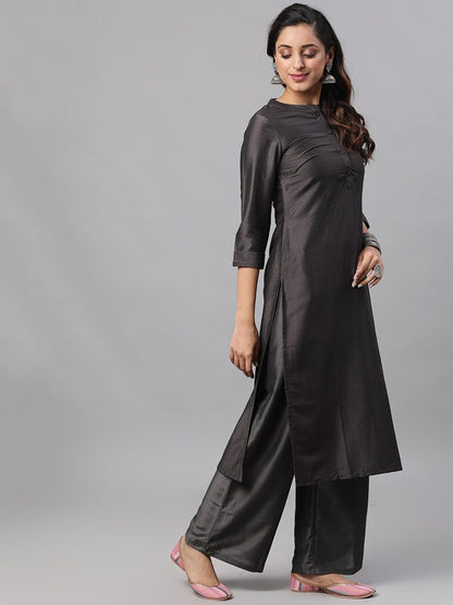 Women's  Black Printed Kurta with Palazzos
