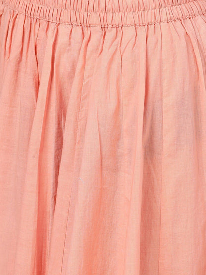 Women's  Off-White & Peach-Coloured Yoke Design Kurta with Skirt