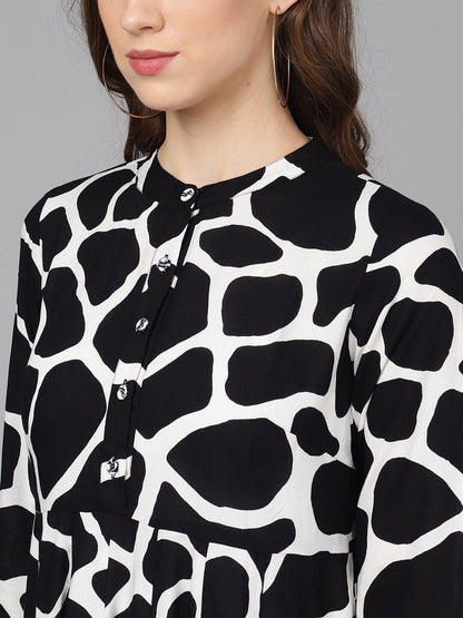 Women's  Black Printed A-Line Dress
