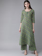 Women's  Green & Pink Printed Kurta with Palazzos