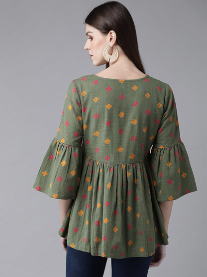 Women's Olive Green & Mustard Yellow Printed Tunic