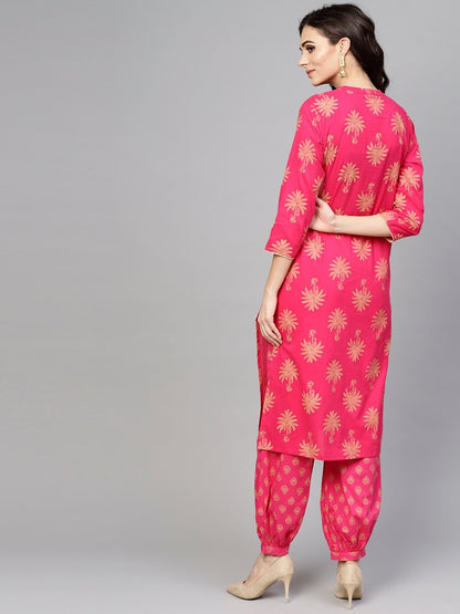 Women's  Pink Printed Kurta with Salwar