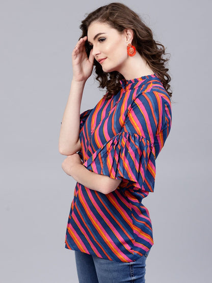 Women's Blue & Pink Leheriya Print Tunic