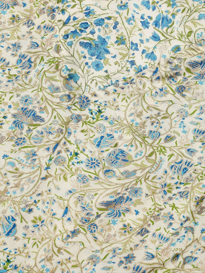 Women's  Cream-Coloured & Blue Kahri Print Tiered A-Line Kurta