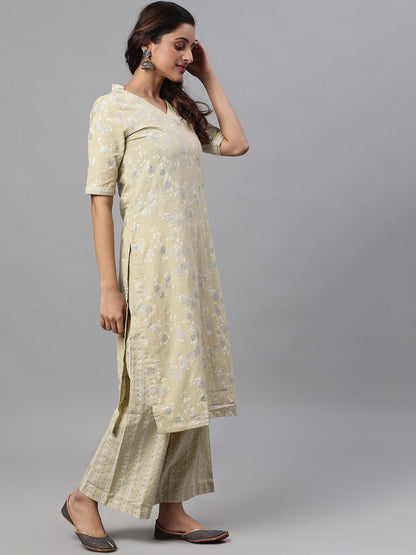 Women's  Pastel Green Printed Kurta with Palazzos