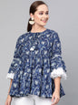 Women's  Navy Blue & White Printed A-Line Tunic