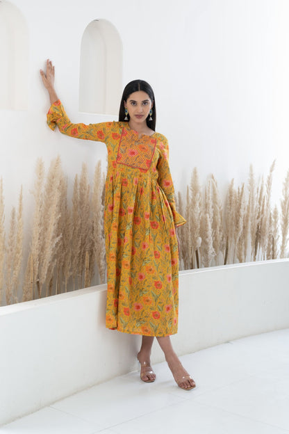 Womenâ€™s Mustard Printed Traditional Dress by Myshka-