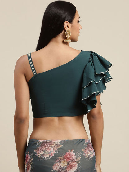 Women's Green Chiffon Digital Print Floral Saree
