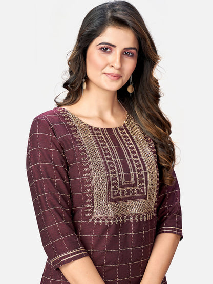 Women's Purple Cotton Kurta With  Pant & Dupatta By Vbyuz (3