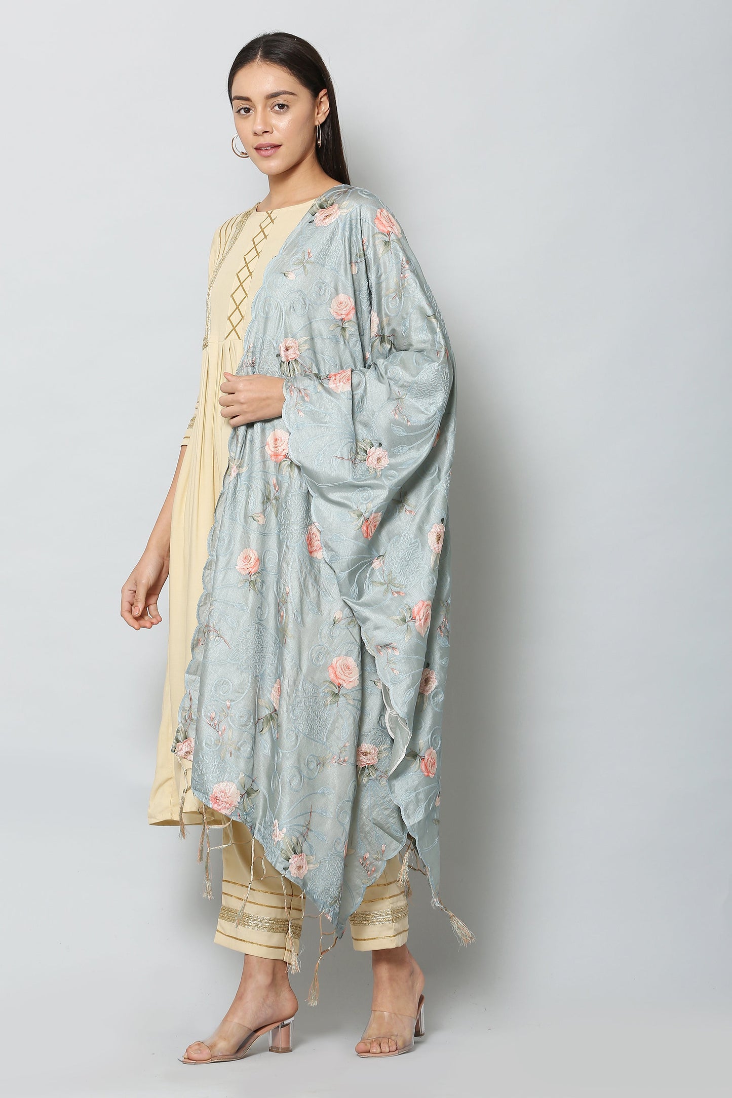 Women's Green Color Art Silk Embroidery and Digital Printed Dupatta