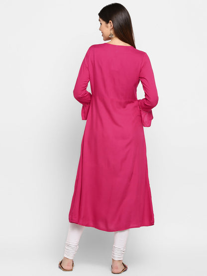Women's Pink Rayon Anarkali Kurta By Vbuyz (1