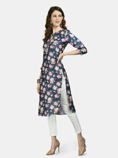 Women Printed Silk kurta by Myshka (