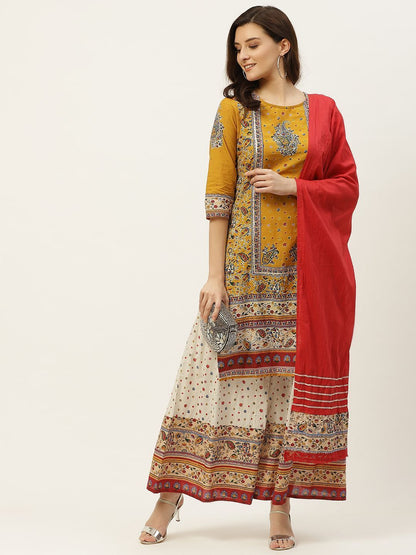 Women's Printed Straight Kurta Palazzo Dupatta Set2