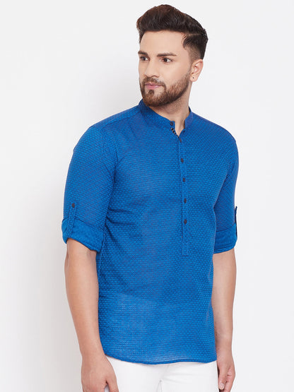 Men's Checked Blue Shirt Kurta