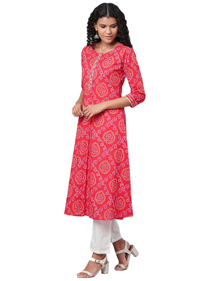Women Red Printed Cotton Kurta & Pant Set by Myshka (