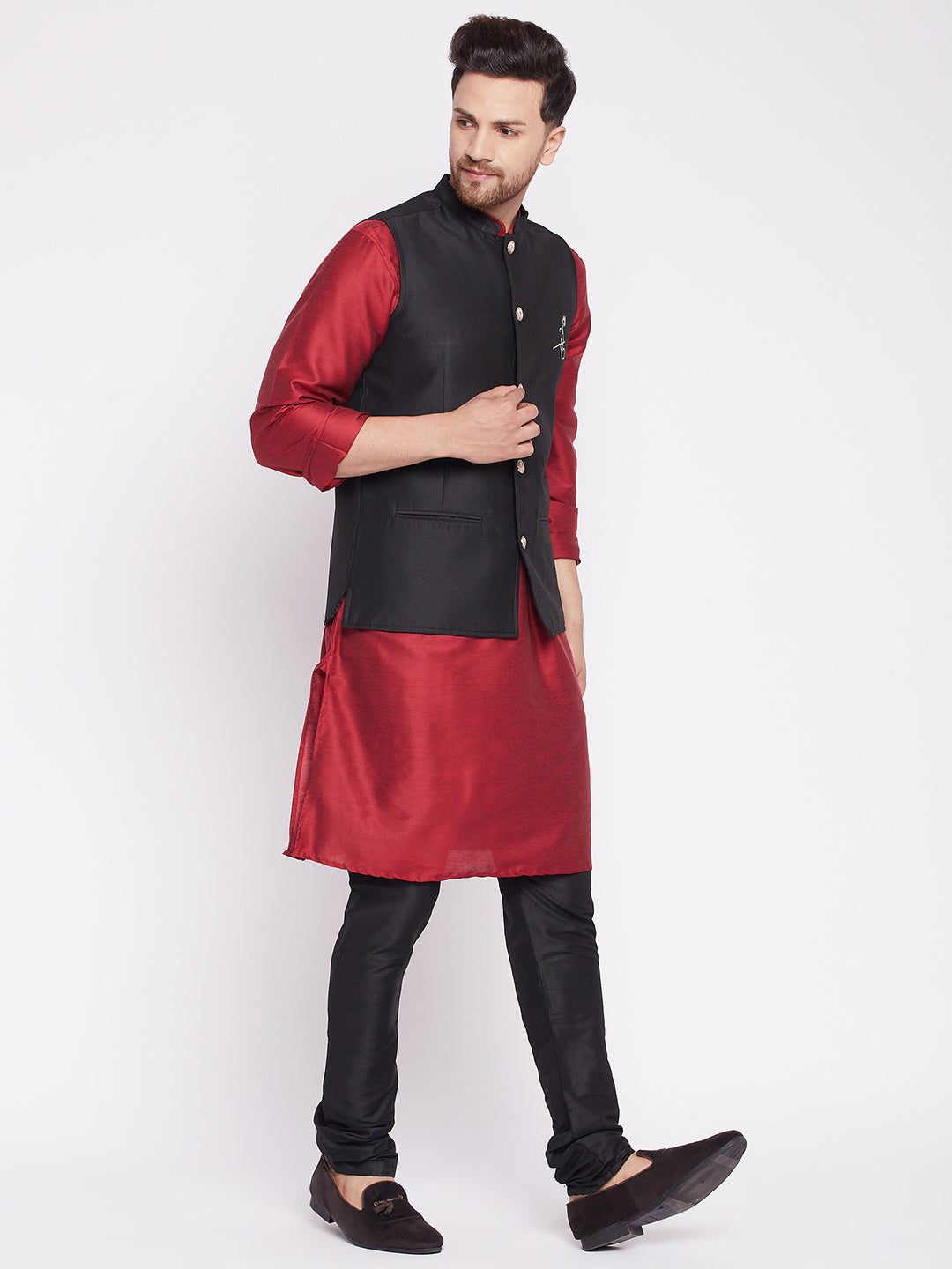 Men's Nehru Jacket With Embroided Insignia Of Lord Krishn