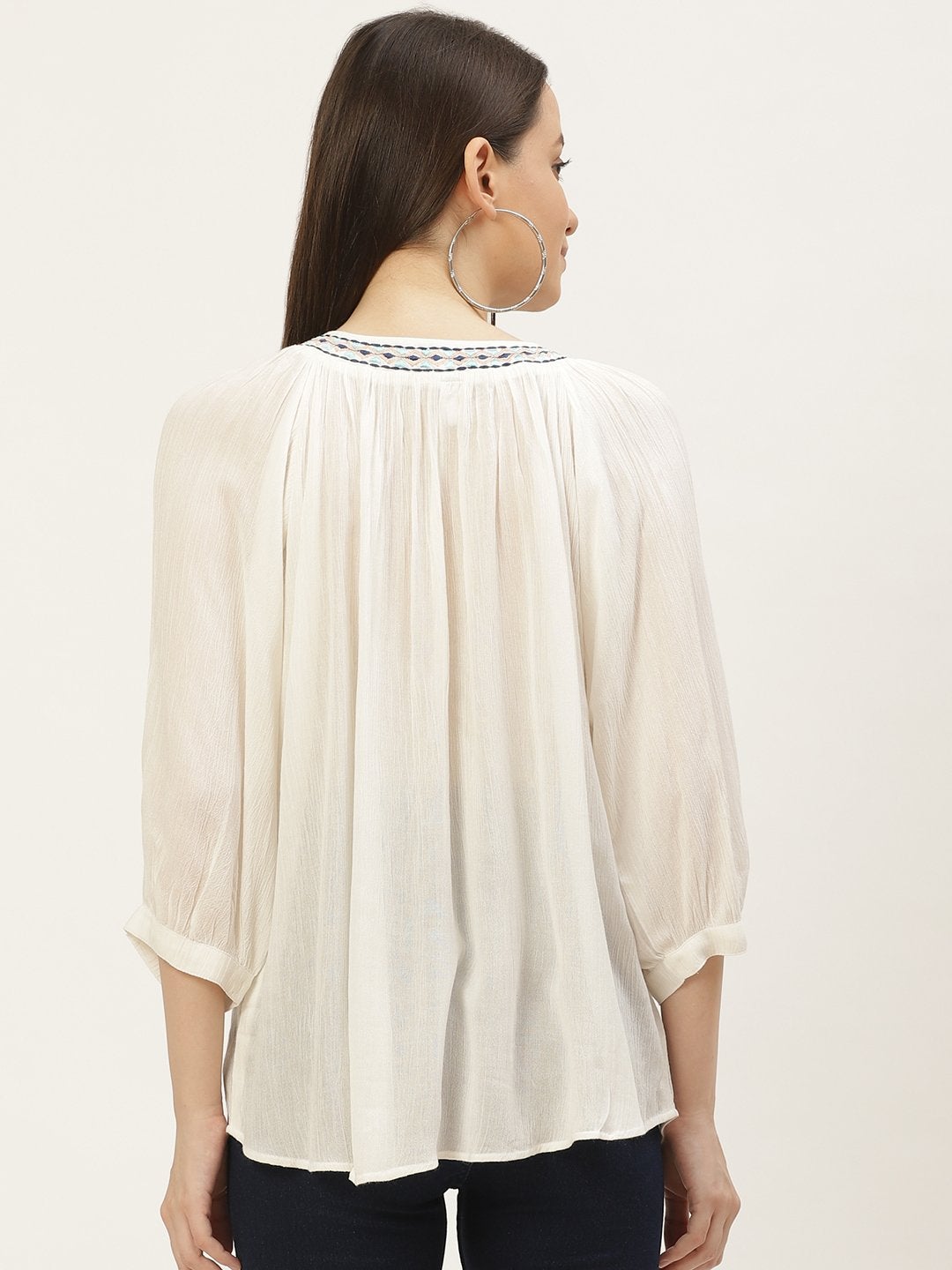 Women's White Rayon Crepe Embroided Top (1pc)