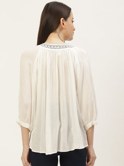 Women's White Rayon Crepe Embroided Top (1pc)
