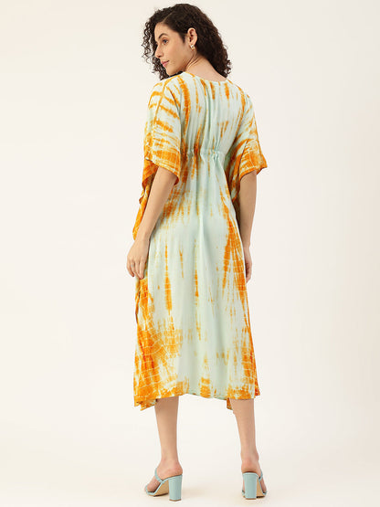 Women's Crumple Tie-dye Rayon Kaftan Dress