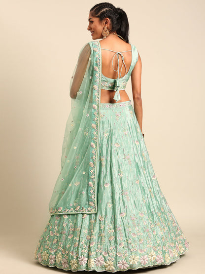 Women 's Sea Green Georgette heavy Sequinse embroidery Ready to Wear Lehenga choli & Dupatta