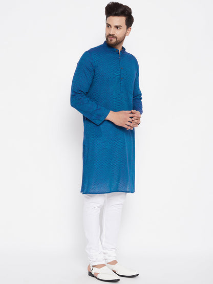 Men's Cotton Blue Straight Kurta