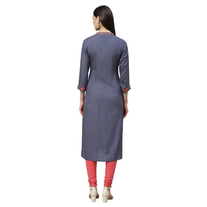 Women's Grey Rayon Printed 3/4 Sleeve Collar Casual Kurta Only
