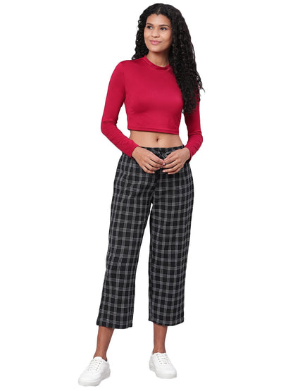 Women Black Cotton Trouser by Myshka (